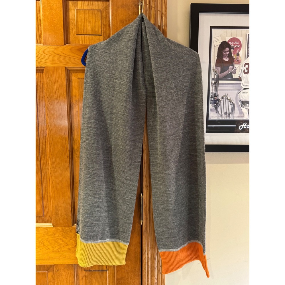 Adolfo Dominguez Grey Knit Scarf with Yellow and‎ Orange Color Block Trim Long